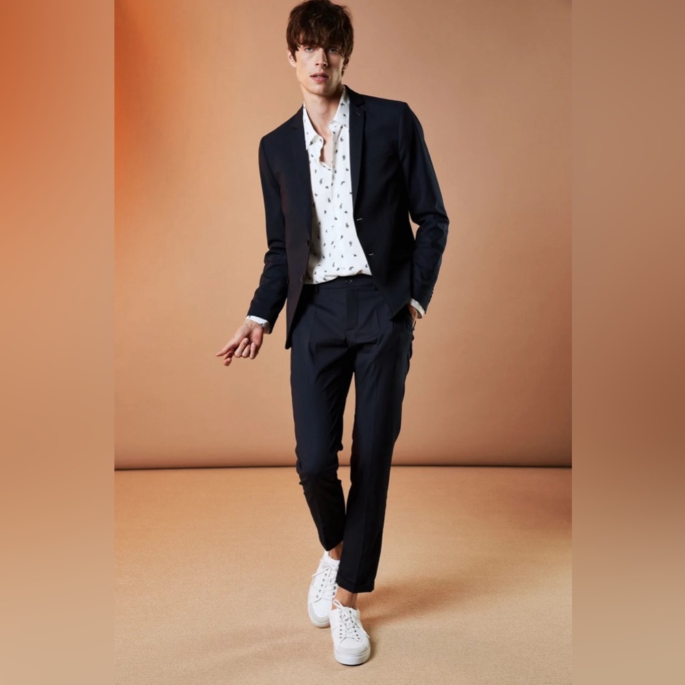 Patrizia Pepe Slim Fit Navy Mid Rise Cotton blend Trouser Dress Pants size M